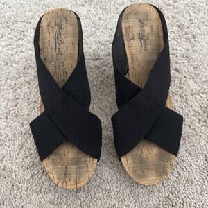 Lucky Brand Miller2 Womens Platform Wedge Sandals Sz 8.5 M Black Cork Heels